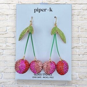 NEW Piper K Cherry Drop Earrings - Pink and Green